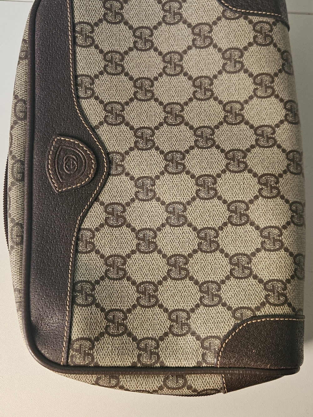 Gucci GG Plus Clutch Bag Second Bag Brown Canvas Leather Made in Italy
